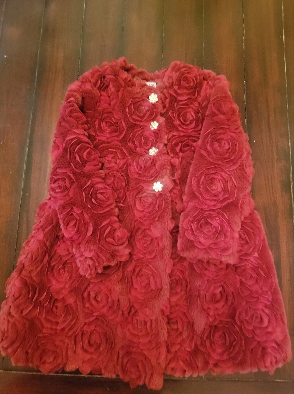 Blueberi Boulevard Burgundy Red Rosette Faux Fur Winter Coat Dressy Jacket